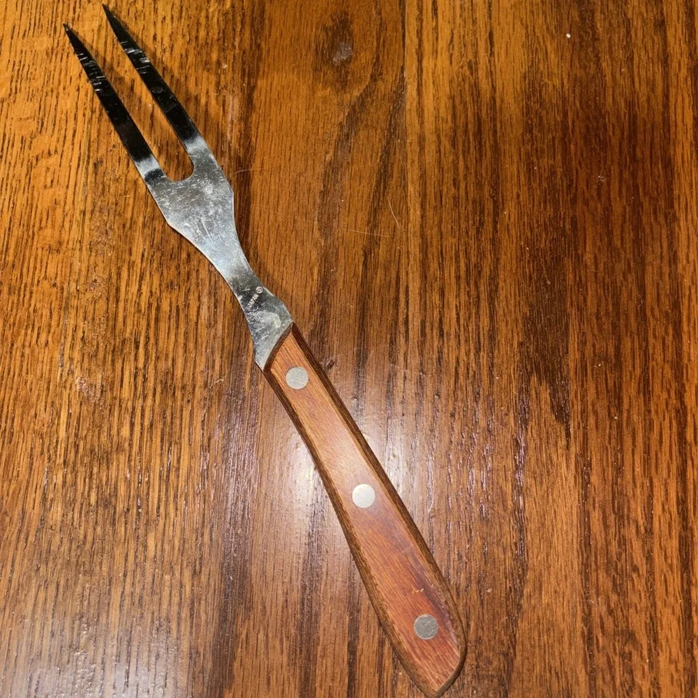 Vtg Kitchen‎ Delite Stainless Meat Carving Fork Wood Handle 10 1/2